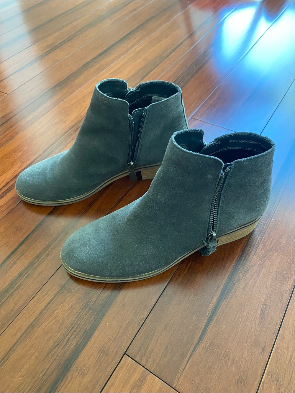 Blondo Gray Suede Side-Zip Ankle Booties